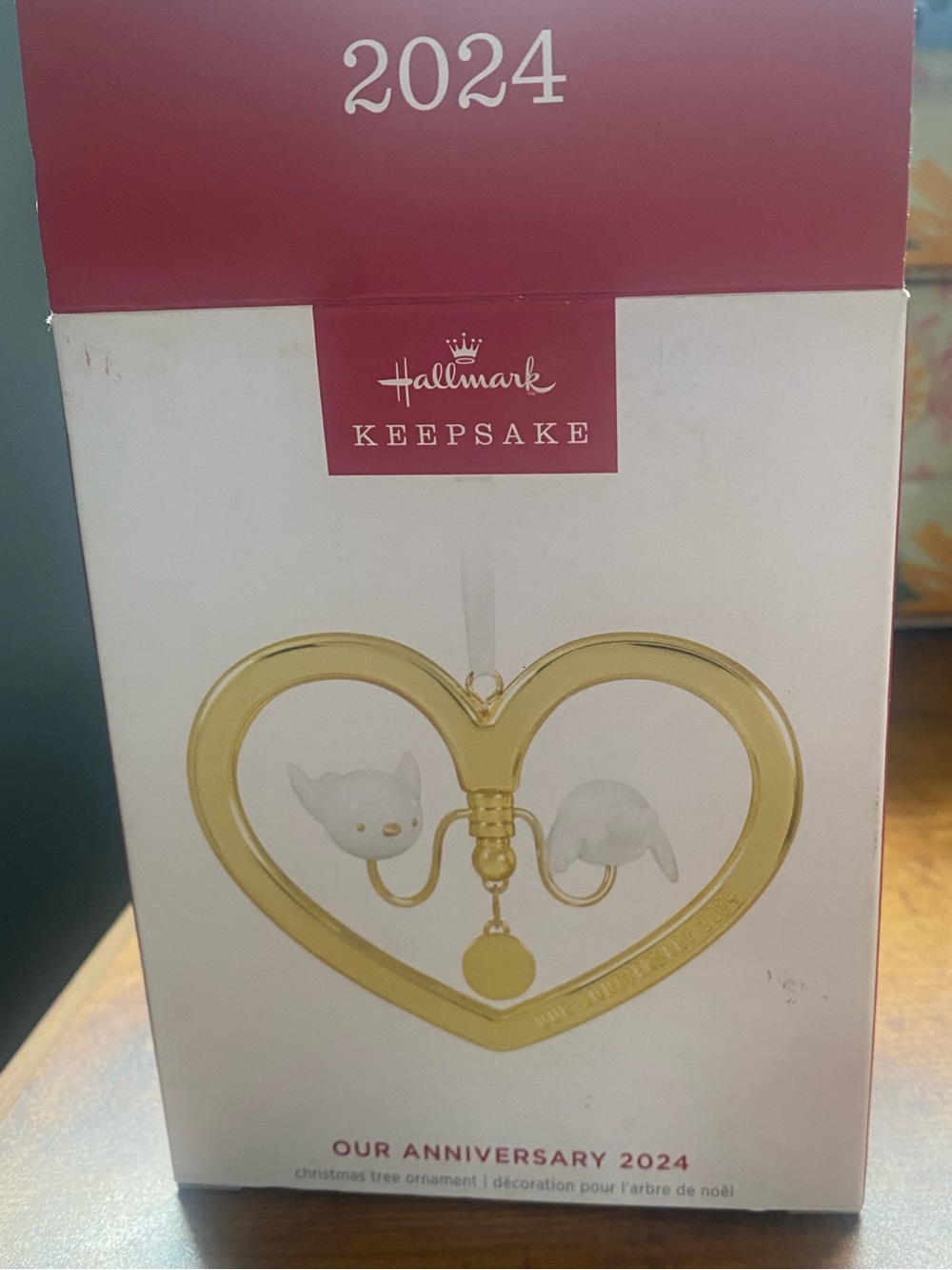 Hallmark Keepsake Gold Heart and White Lovebirds Anniversary Ornament 2024
